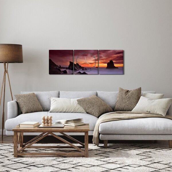 Obraz zachodu słońca na wybrzeżu (z zegarem) (90x30 cm)