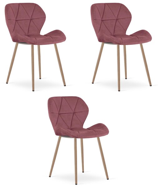 Styl I Elegancja Krzesło Mango - Aksamit Róż Ciemny / Nogi Dąb X 3