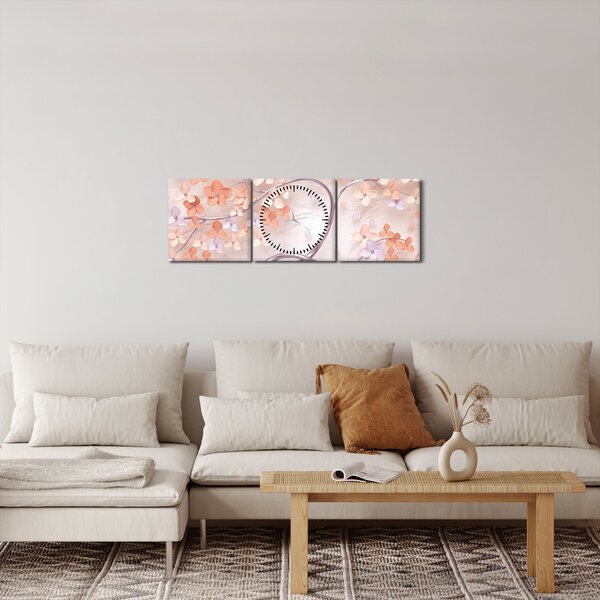 Obraz kwiatów drzewa koralowego - abstrakcja (z zegarem) (90x30 cm)