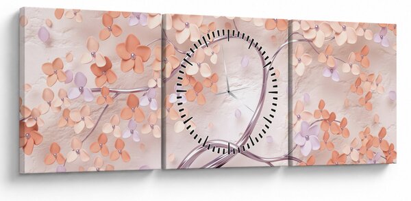 Obraz kwiatów drzewa koralowego - abstrakcja (z zegarem) (90x30 cm)