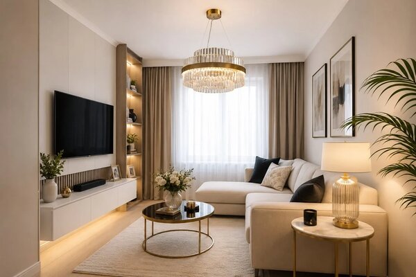 Venus – żyrandol kryształowy glamour LED 60 cm złoty mosiądz domodes