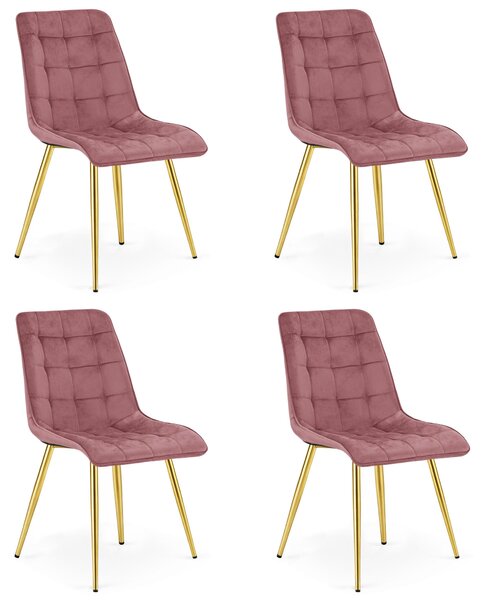 Styl I Elegancja Krzesło Split - Aksamit Róż Ciemny / Nogi Złote X 4