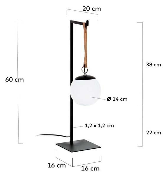 Czarna metalowa lampa stołowa z plastikowym kloszem (wysokość 60 cm) Monteiro – Kave Home