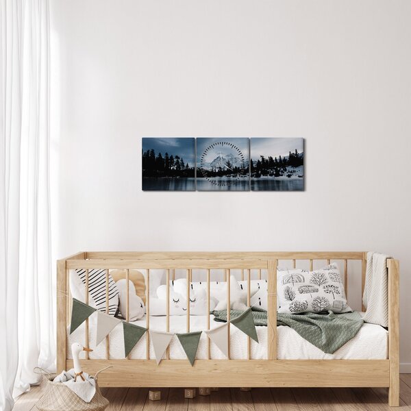 Obraz - Na zamarzniętym jeziorze (z zegarem) (90x30 cm)