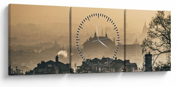 Obraz - Miasto pod mgłą (z zegarem) (90x30 cm)