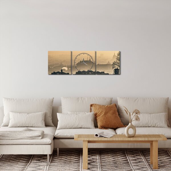 Obraz - Miasto pod mgłą (z zegarem) (90x30 cm)