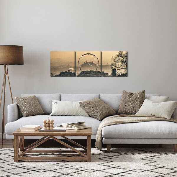 Obraz - Miasto pod mgłą (z zegarem) (90x30 cm)