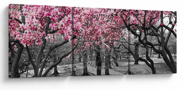 Obraz drzew magnolii (z zegarem) (90x30 cm)