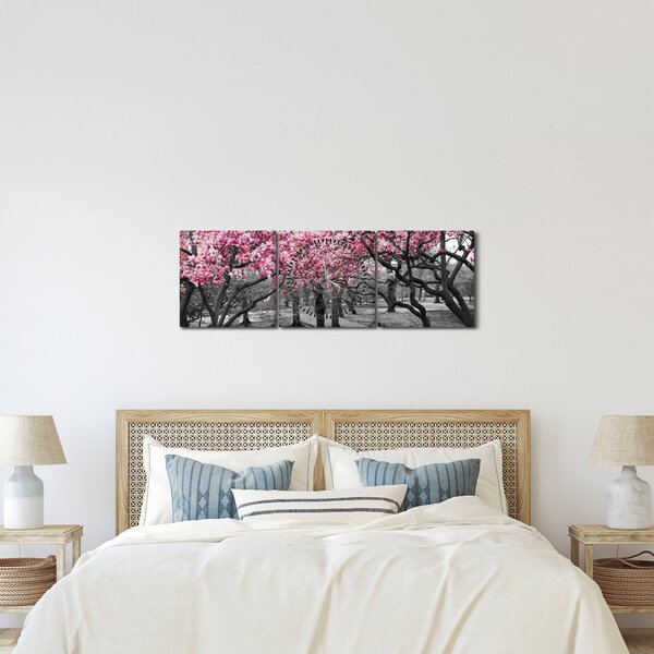 Obraz drzew magnolii (z zegarem) (90x30 cm)