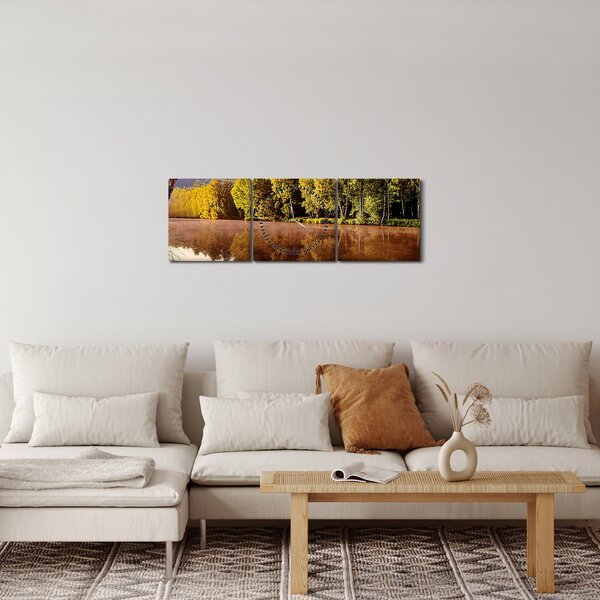 Obraz - Za rzeką (z zegarem) (90x30 cm)