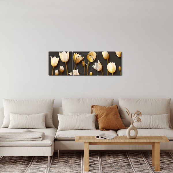 Obraz - Tulipany - abstrakcja (z zegarem) (90x30 cm)