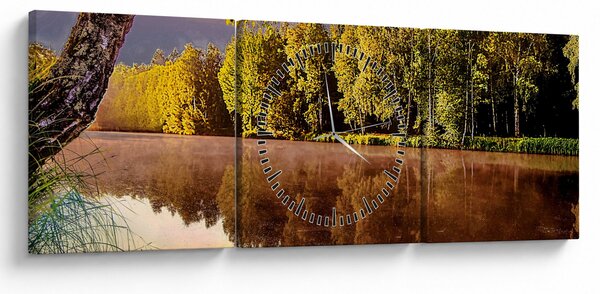 Obraz - Za rzeką (z zegarem) (90x30 cm)
