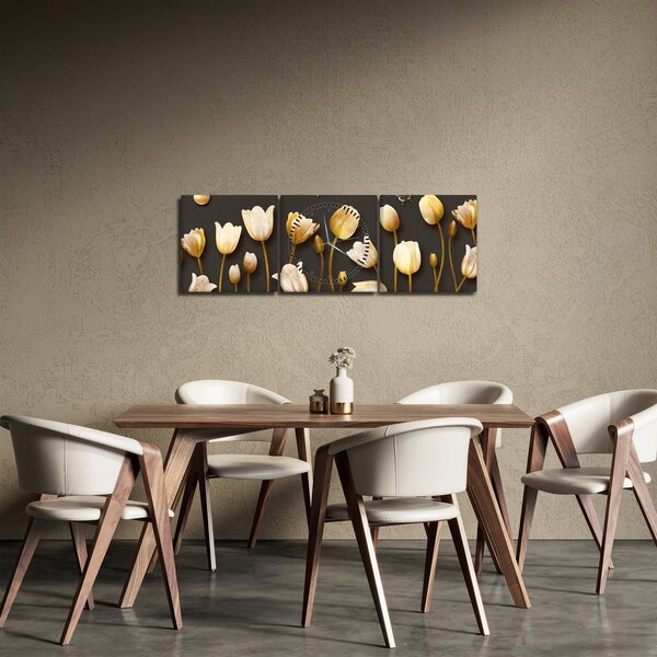 Obraz - Tulipany - abstrakcja (z zegarem) (90x30 cm)