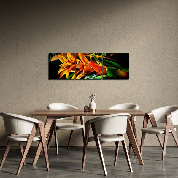 Obraz pomarańczowego kwiatu (z zegarem) (90x30 cm)
