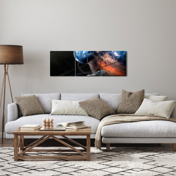 Obraz planety w kosmosie (z zegarem) (90x30 cm)