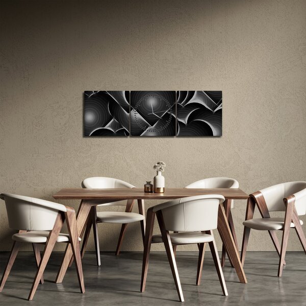 Obraz czarno - białych serc (z zegarem) (90x30 cm)