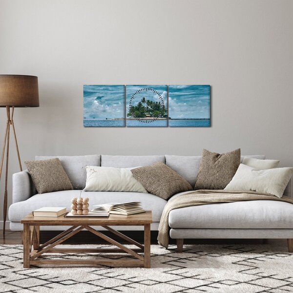 Obraz - wyspa na morzu (z zegarem) (90x30 cm)