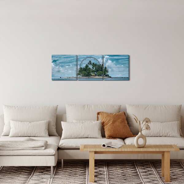 Obraz - wyspa na morzu (z zegarem) (90x30 cm)