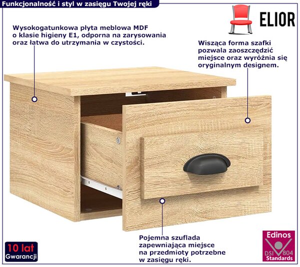 Wisząca szafka nocna z szufladą dąb sonoma - Ezela