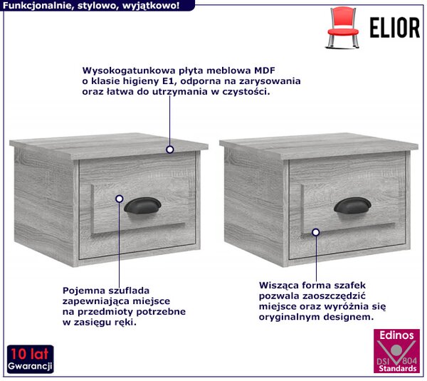 Komplet szarych szafek nocnych z szufladą S1-F70