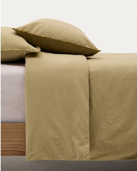 Żółtozielona pościel dwuosobowa z perkalu bawełnianego 260x240 cm Sifinia – Kave Home