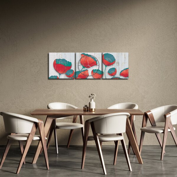 Obraz - Maki - nafta (z zegarem) (90x30 cm)