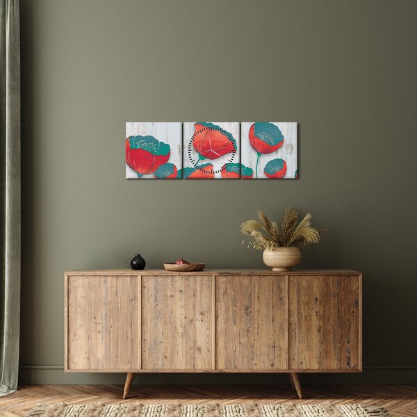 Obraz - Maki - nafta (z zegarem) (90x30 cm)
