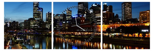 Obraz nocy w Melbourne (z zegarem) (90x30 cm)
