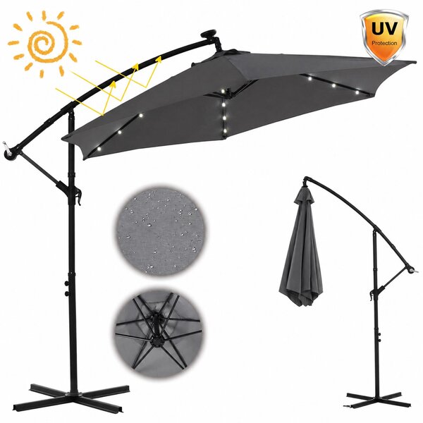 Mucola parasol na korb parasol wspornikowy parasol ogrodowy parasol plaowy parasol patio parasol przeciwsoneczny - szary z diod LED 3,5 m