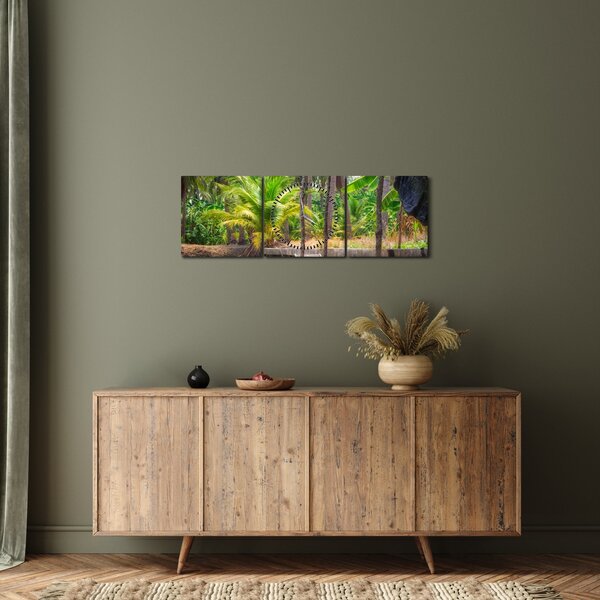 Obraz - Drewniana łódź na kanale, Tajlandia (z zegarem) (90x30 cm)
