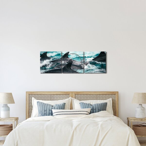 Obraz - Delfiny w oceanie (z zegarem) (90x30 cm)