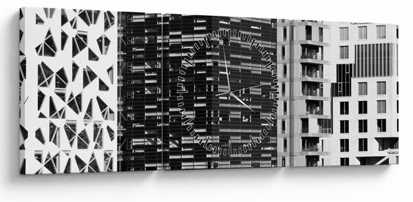 Obraz architektury czarno-białej (z zegarem) (90x30 cm)