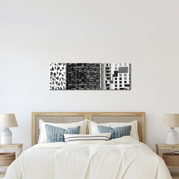 Obraz architektury czarno-białej (z zegarem) (90x30 cm)