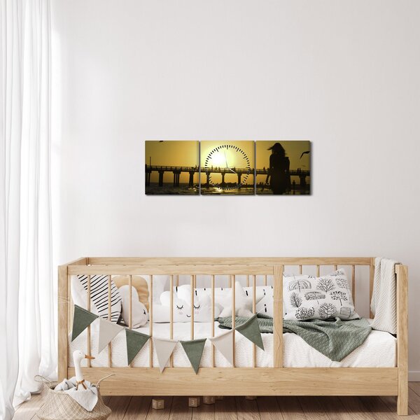Obraz - Spacer po plaży (z zegarem) (90x30 cm)