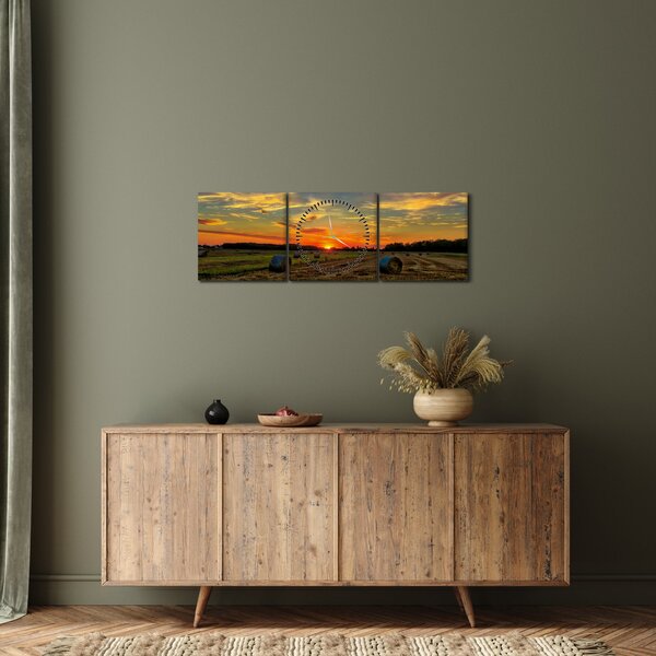 Obraz - Wiejskie bale (z zegarem) (90x30 cm)
