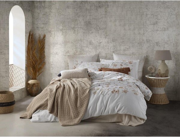 Biała pościel dwuosobowa z satyny bawełnianej 240x220 cm Ivory Garden Floral – Mila Home Luxury
