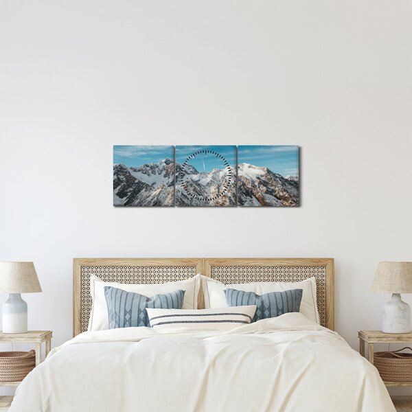 Obraz ośnieżonych szczytów, Fiordland (z zegarem) (90x30 cm)