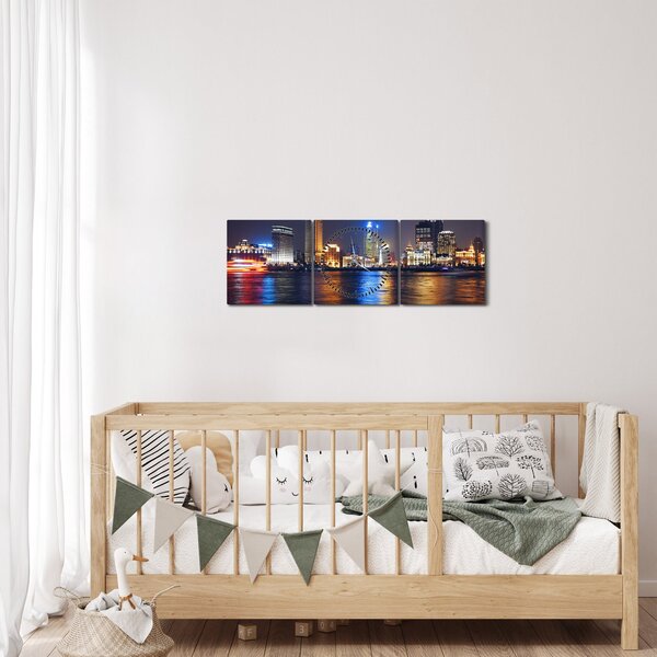 Obraz - Refleksy nocy (z zegarem) (90x30 cm)