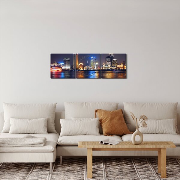 Obraz - Refleksy nocy (z zegarem) (90x30 cm)