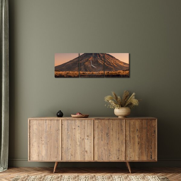 Obraz odbicia góry Taranaki, Nowa Zelandia (z zegarem) (90x30 cm)
