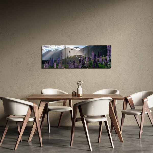 Obraz - Sceneria łubinów (z zegarem) (90x30 cm)