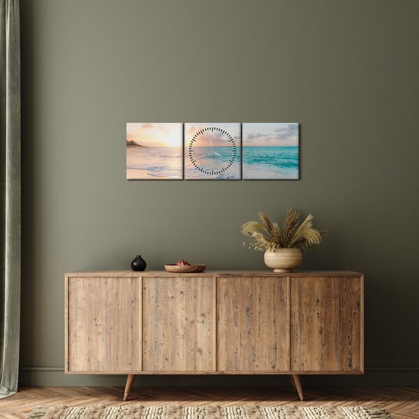 Obraz - Wymarzona plaża (z zegarem) (90x30 cm)