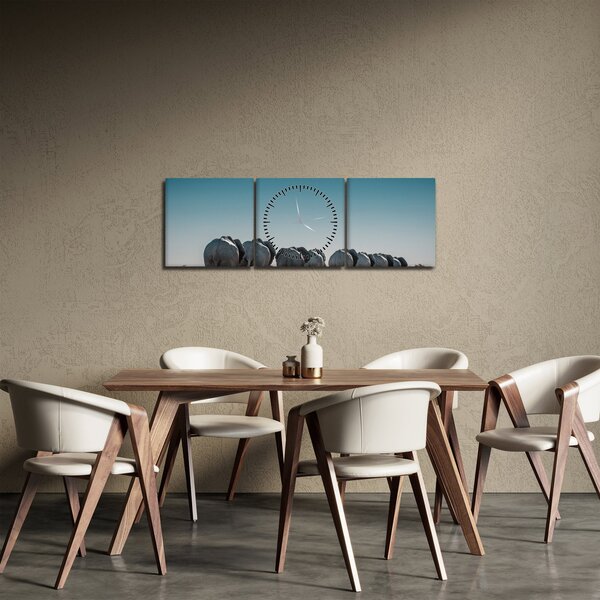 Obraz - Odejście słoni (z zegarem) (90x30 cm)