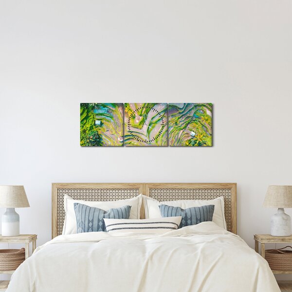 Obraz pól ryżowych z lotu ptaka (z zegarem) (90x30 cm)