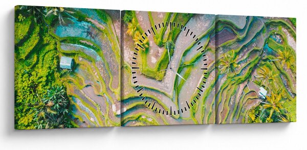 Obraz pól ryżowych z lotu ptaka (z zegarem) (90x30 cm)