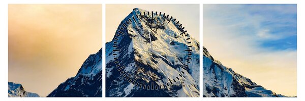 Obraz ośnieżonych gór, Nepal (z zegarem) (90x30 cm)