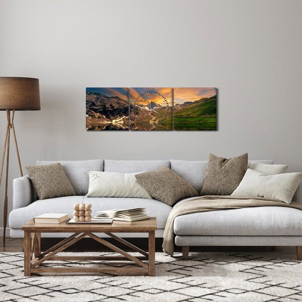 Obraz - Odbicie w górskim jeziorze (z zegarem) (90x30 cm)