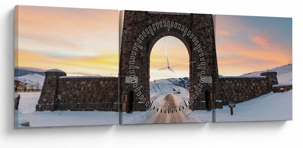 Obraz bramy, Yellowstone (z zegarem) (90x30 cm)