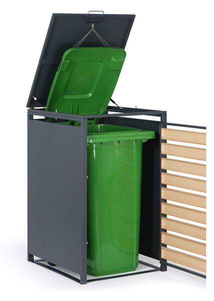 Wiata na pojemnik na odpady 240 l, 1160 x 695 x 800 mm, dekor drewna