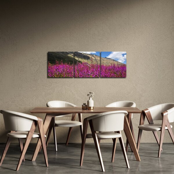 Obraz scenerii łąki górskiej (z zegarem) (90x30 cm)